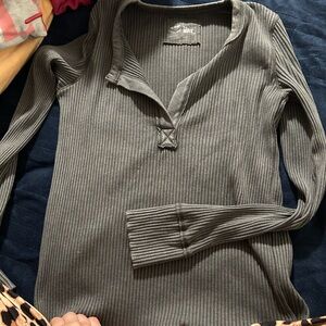 Aerie Charcoal Ribbed Top